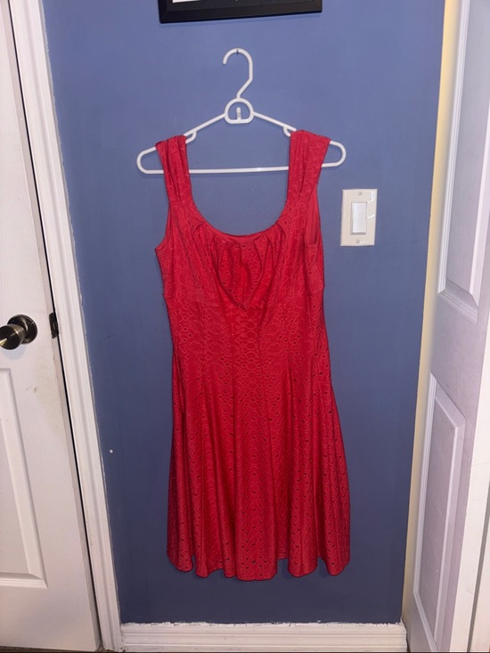London Times Dresses & Skirts - London Times  Red Eyelet Sleeveless Fit & Flare Midi Dress